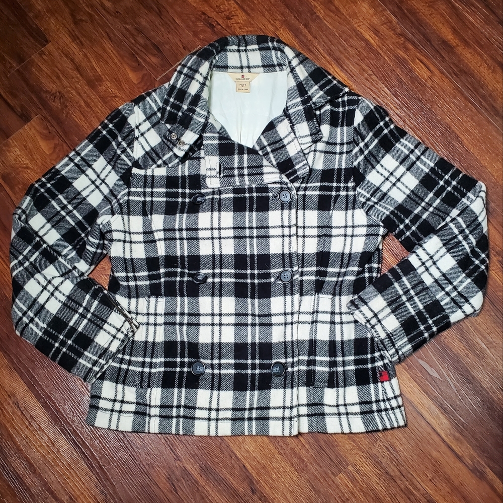 Women's Woolrich Moccasin Plaid Double Breasted Pea Coat Size S